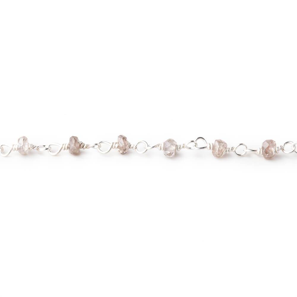 3mm Champagne Zircon faceted rondelle Silver Chain by the foot