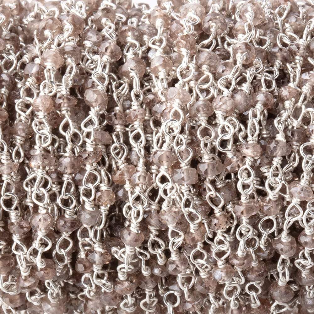 3mm Champagne Zircon faceted rondelle Silver Chain by the foot