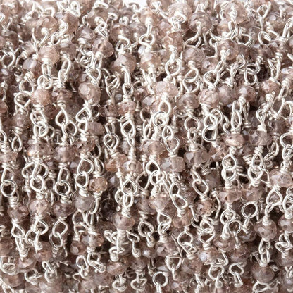 3mm Champagne Zircon faceted rondelle Silver Chain by the foot