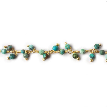 3mm Chinese Turquoise micro faceted round Gold Dangling Chain by the foot