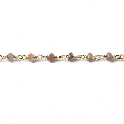 3mm Chocolate Moonstone faceted rondelle Gold plated Chain by the foot 42pcs