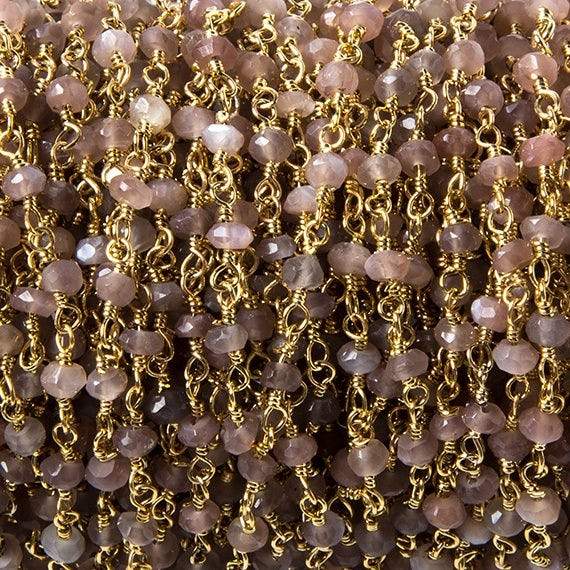 3mm Chocolate Moonstone faceted rondelle Gold plated Chain by the foot 42pcs