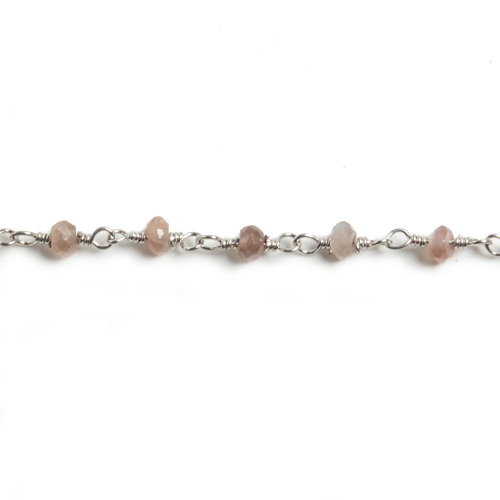 3mm Chocolate Moonstone faceted rondelle Silver Chain by the foot 36 pieces