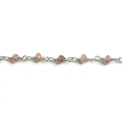 3mm Chocolate Moonstone faceted rondelle Silver Chain by the foot 36 pieces