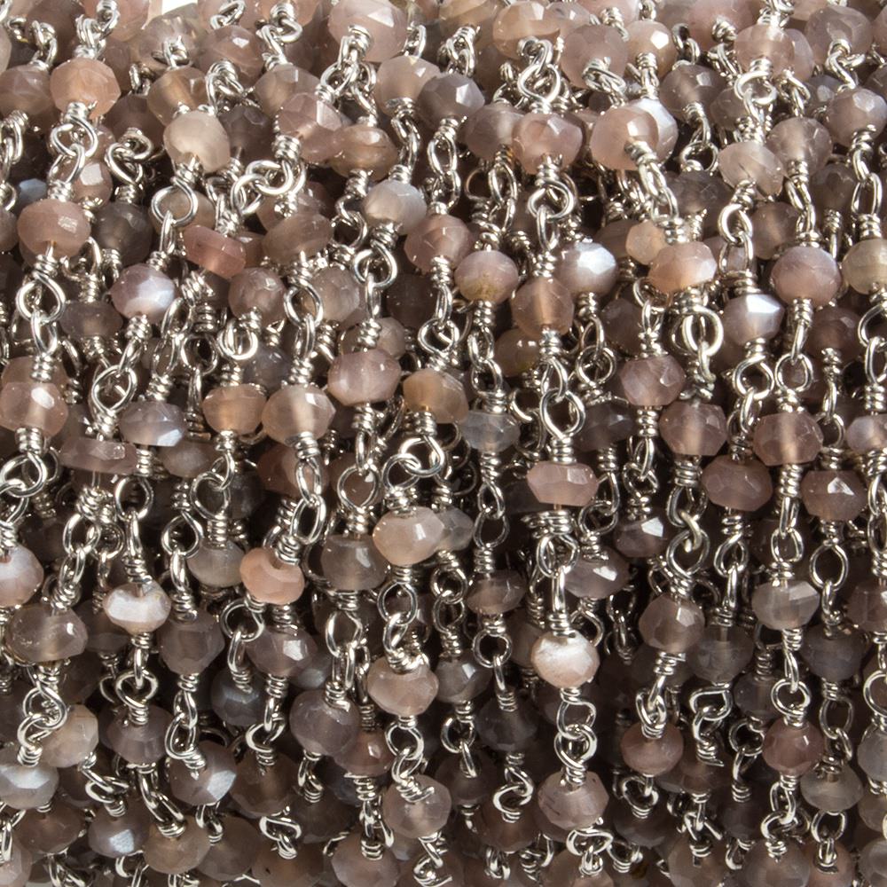 3mm Chocolate Moonstone faceted rondelle Silver Chain by the foot 36 pieces