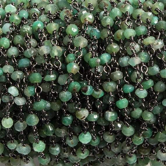 3mm Chrysoprase faceted rondelle Black Gold Chain by the foot 36 pieces