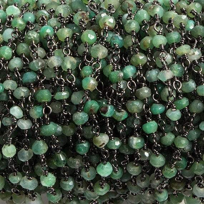 3mm Chrysoprase faceted rondelle Black Gold Chain by the foot 36 pieces