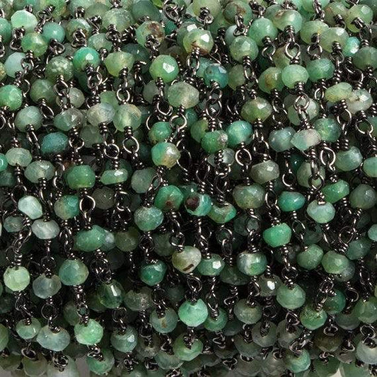 3mm Chrysoprase faceted rondelle Black Gold Chain by the foot 36 pieces