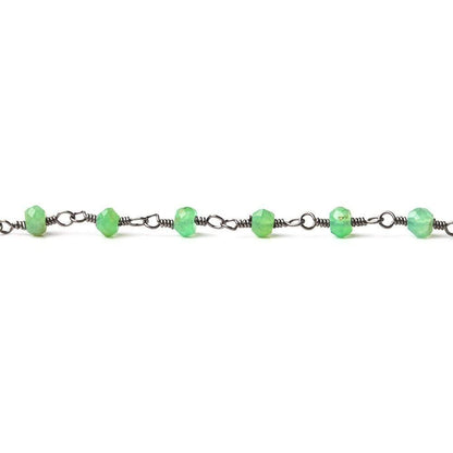 3mm Chrysoprase Faceted Rondelle Black Gold plated Chain by the foot