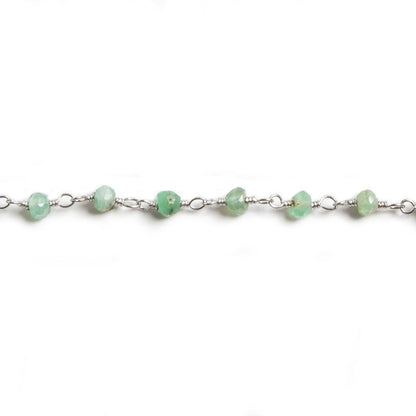 3mm Chrysoprase faceted rondelle Silver Chain by the foot 36 pieces
