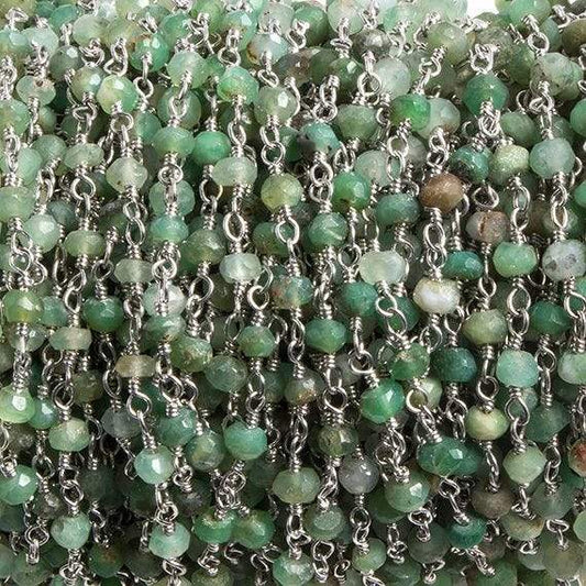 3mm Chrysoprase faceted rondelle Silver Chain by the foot 36 pieces
