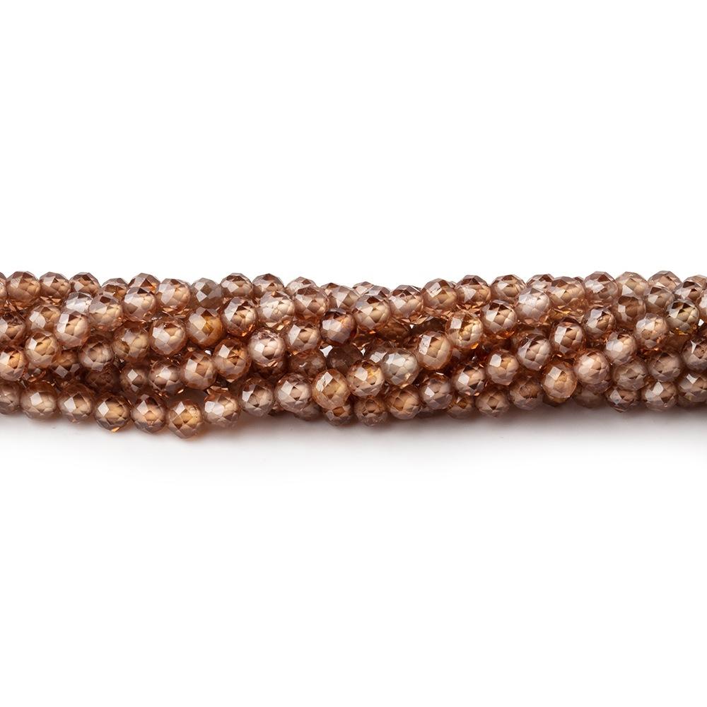 3mm Cognac Zircon Micro Faceted Round Beads 12.5 inch 136 pieces AAA