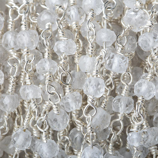 3mm Crystal Quartz rondelle Silver plated Chain sold by the foot 34 pieces