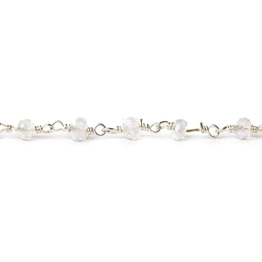 3mm Crystal Quartz rondelle Silver plated Chain sold by the foot 34 pieces