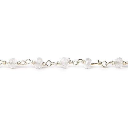 3mm Crystal Quartz rondelle Silver plated Chain sold by the foot 34 pieces