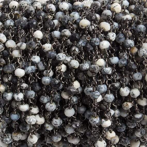 3mm Dendritic Opal faceted rondelle Black Gold Chain by the foot 36 pieces