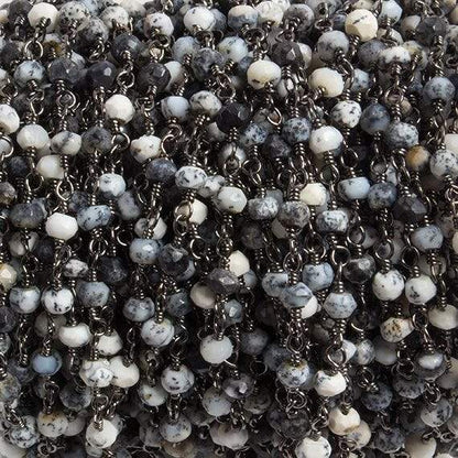 3mm Dendritic Opal faceted rondelle Black Gold Chain by the foot 36 pieces
