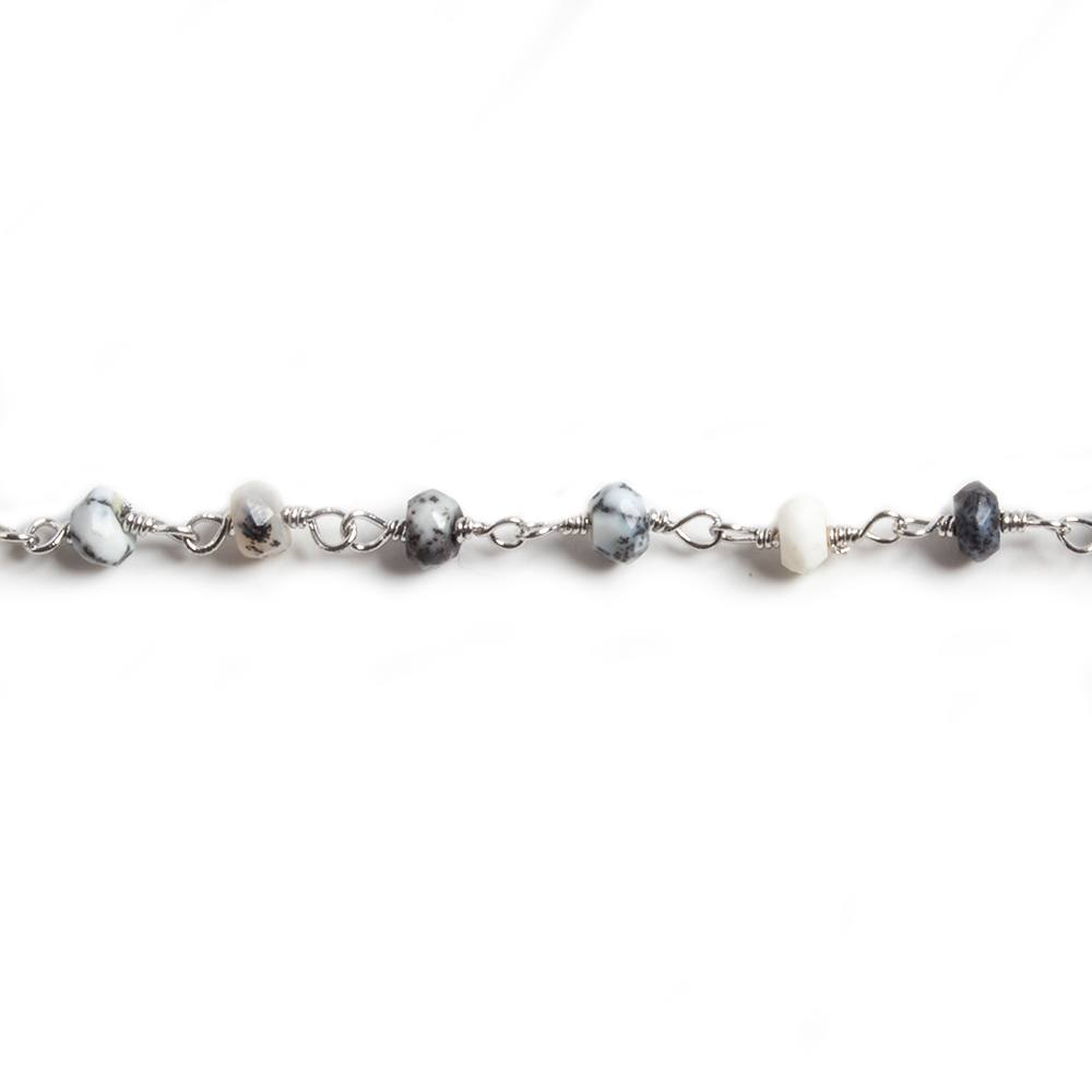 3mm Dendritic Opal faceted rondelle Silver Chain by the foot 36 pieces