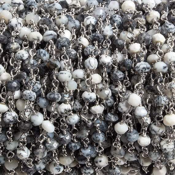 3mm Dendritic Opal faceted rondelle Silver Chain by the foot 36 pieces