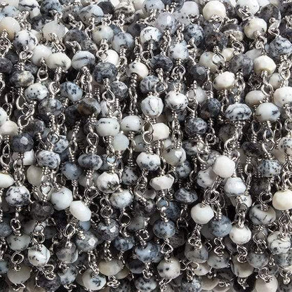 3mm Dendritic Opal faceted rondelle Silver Chain by the foot 36 pieces