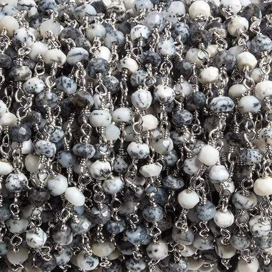3mm Dendritic Opal faceted rondelle Silver Chain by the foot 36 pieces