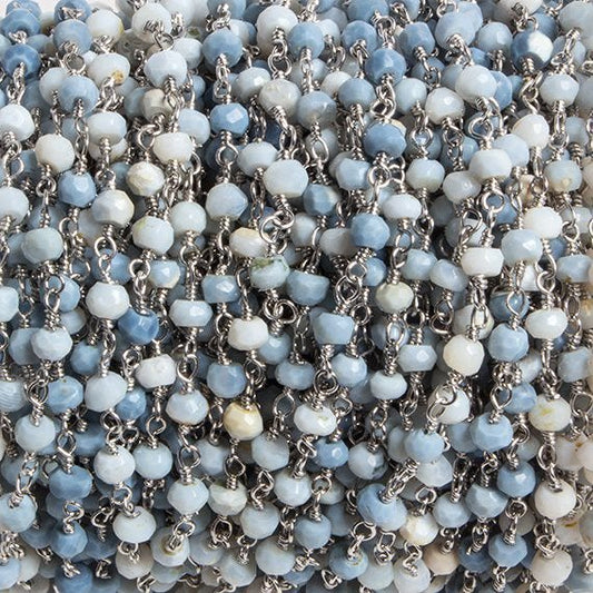 3mm Denim Blue Opal  faceted rondelle Silver Chain by the foot 34 pieces
