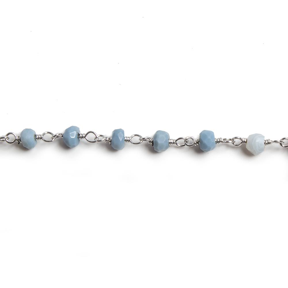 3mm Denim Blue Opal  faceted rondelle Silver Chain by the foot 34 pieces