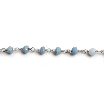 3mm Denim Blue Opal  faceted rondelle Silver Chain by the foot 34 pieces