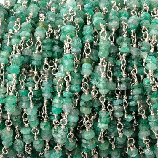 3mm Emerald Faceted Rondelle Trio on .925 Silver Chain