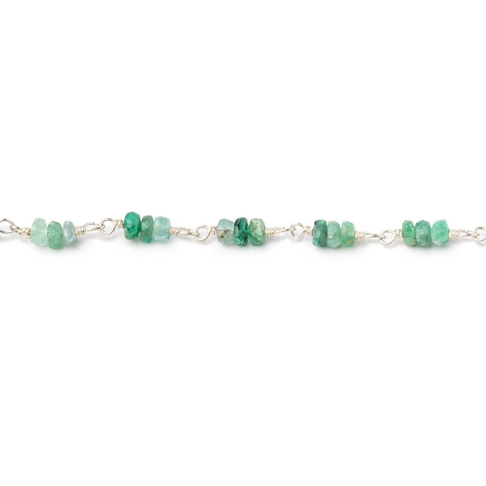 3mm Emerald Faceted Rondelle Trio on .925 Silver Chain