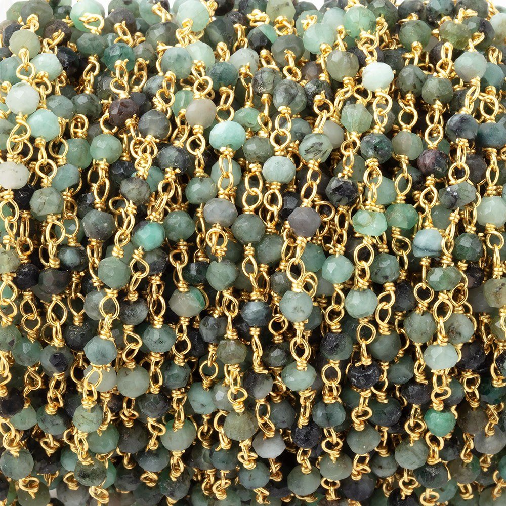 3mm Emerald Faceted Rondelles on Gold Plated Chain