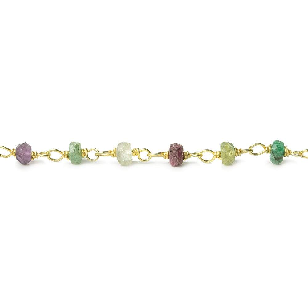 3mm Emerald, Sapphire, Ruby faceted rondelle Vermeil Chain by the foot 40 beads AAA