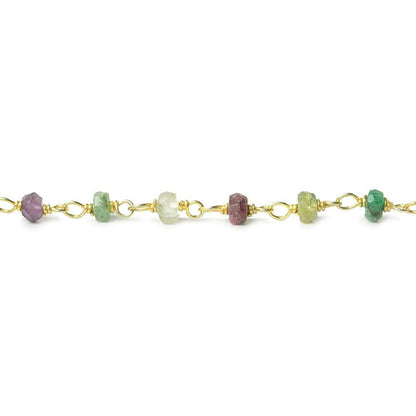 3mm Emerald, Sapphire, Ruby faceted rondelle Vermeil Chain by the foot 40 beads AAA
