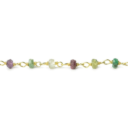 3mm Emerald, Sapphire, Ruby faceted rondelle Vermeil Chain by the foot 40 beads AAA