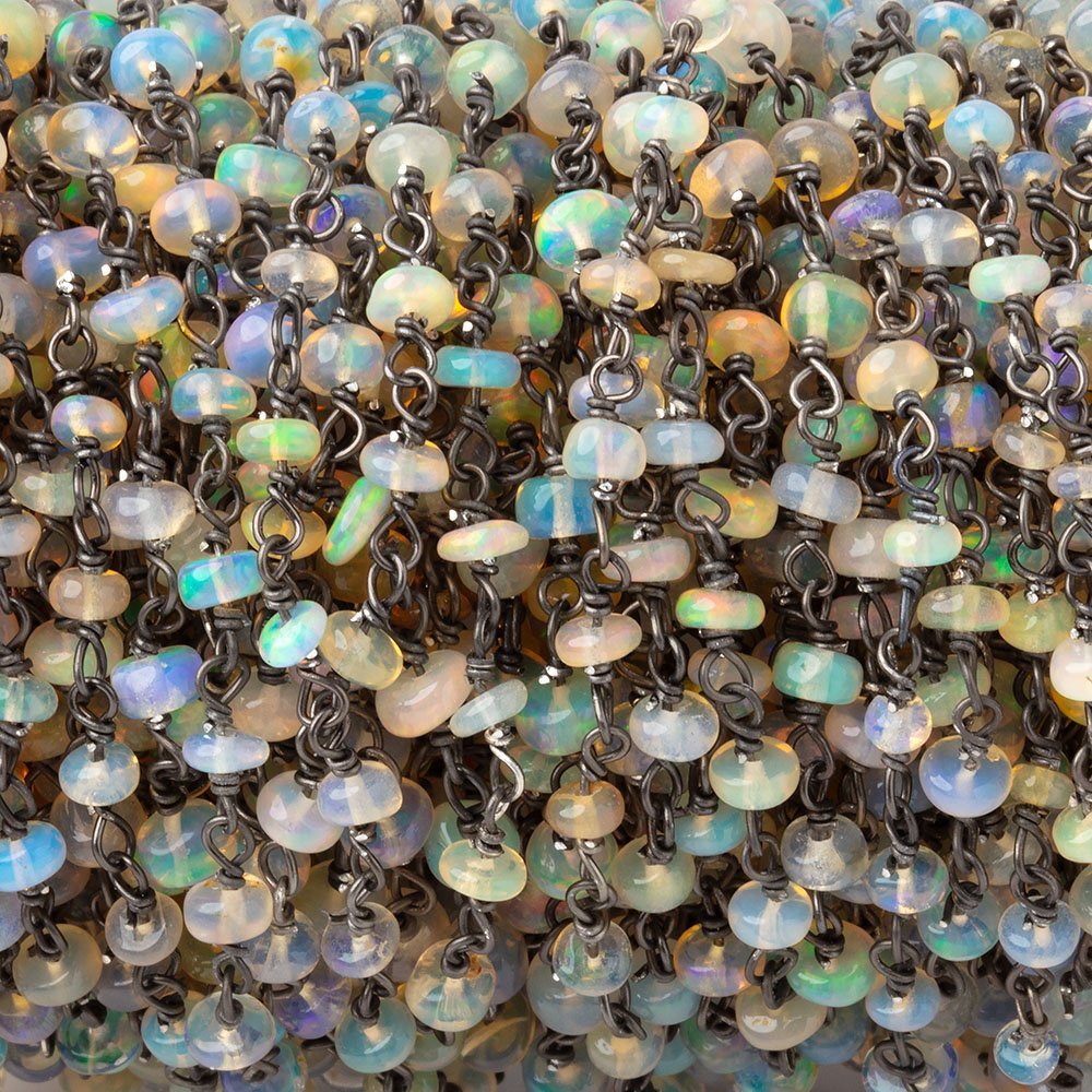 3mm Ethiopian Opal Plain Rondelles on Black Gold over .925 Chain