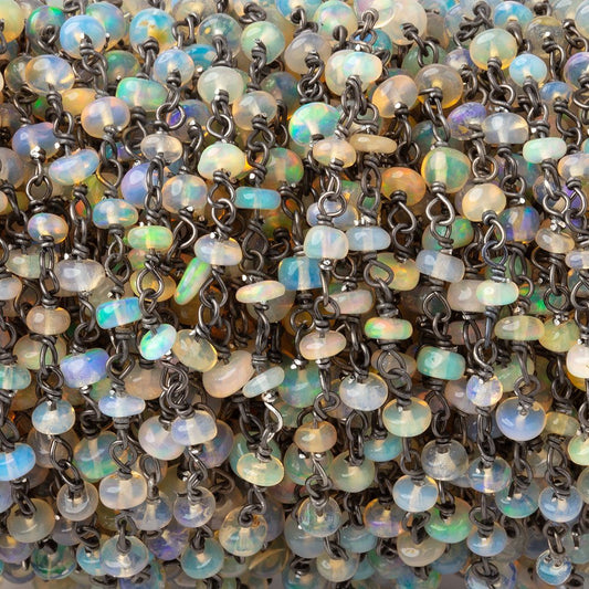 3mm Ethiopian Opal Plain Rondelles on Black Gold over .925 Chain