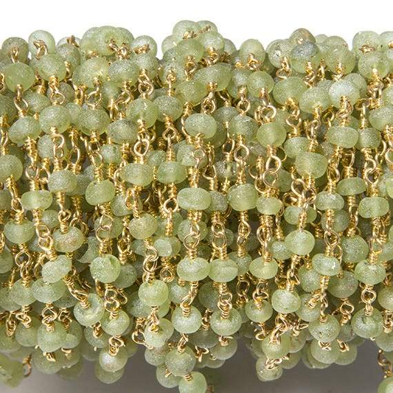3mm Frosted Peridot rondelle Gold plated Chain by the foot 38 pieces