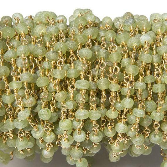 3mm Frosted Peridot rondelle Gold plated Chain by the foot 38 pieces