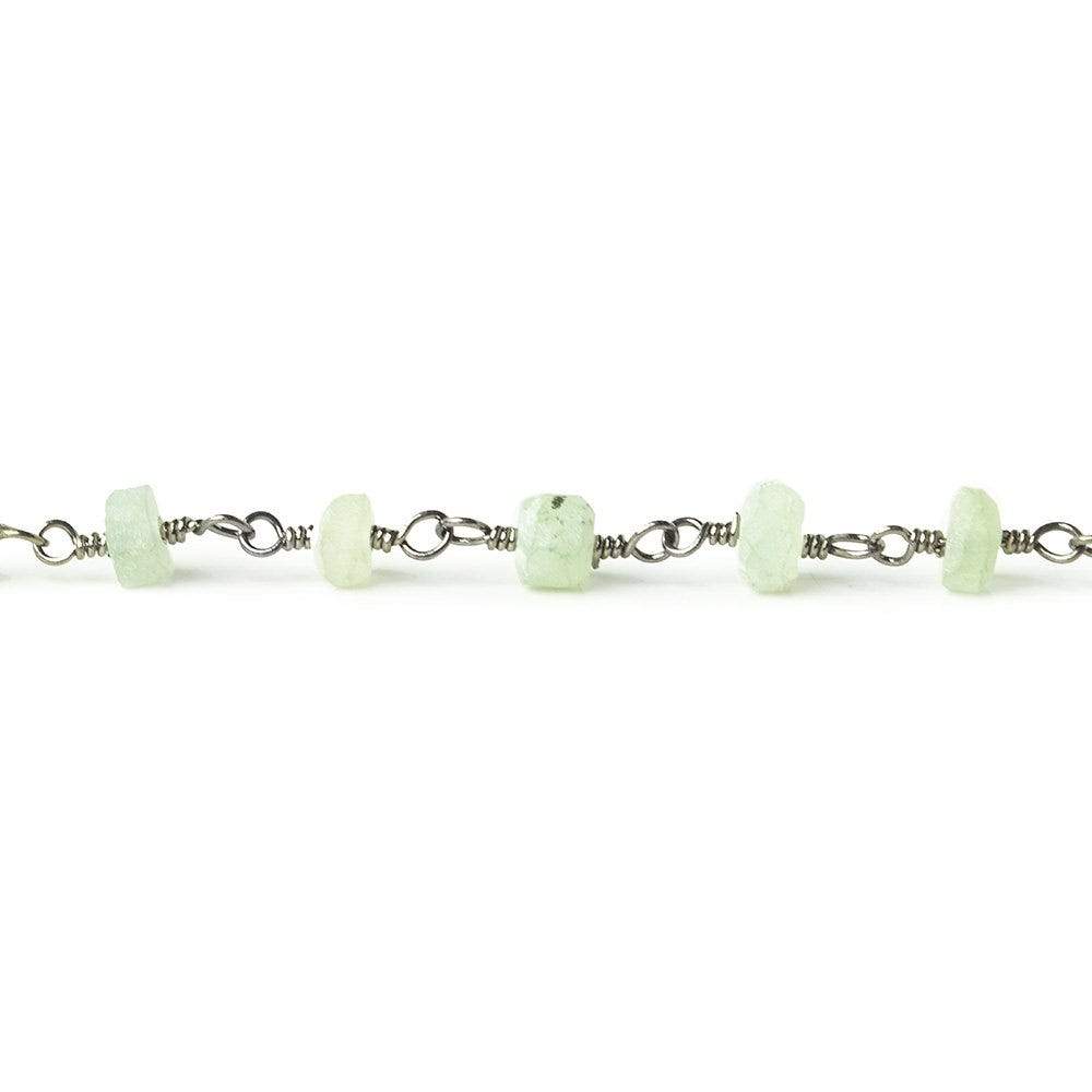 3mm Frosted Prehnite rondelle Black Gold plated Chain by the foot 34 pieces