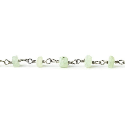 3mm Frosted Prehnite rondelle Black Gold plated Chain by the foot 34 pieces