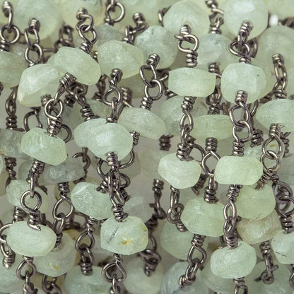 3mm Frosted Prehnite rondelle Black Gold plated Chain by the foot 34 pieces