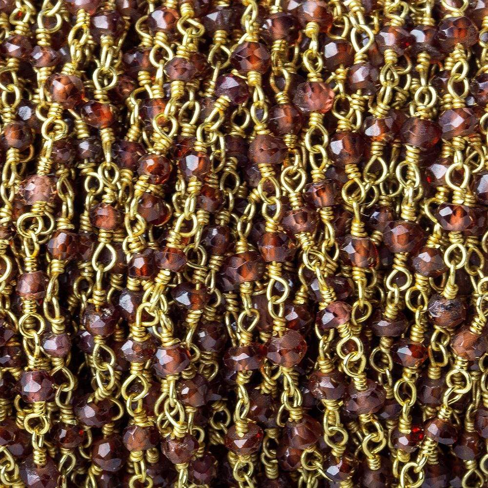 3mm Garnet faceted rondelle Gold plated Wire Wrapped Chain