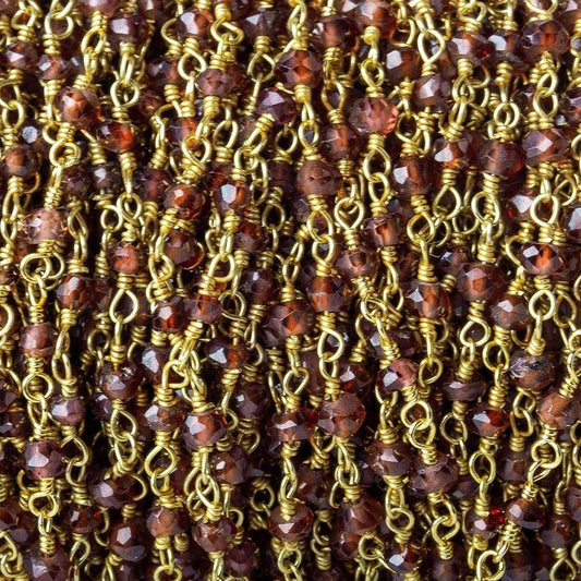 3mm Garnet faceted rondelle Gold plated Wire Wrapped Chain