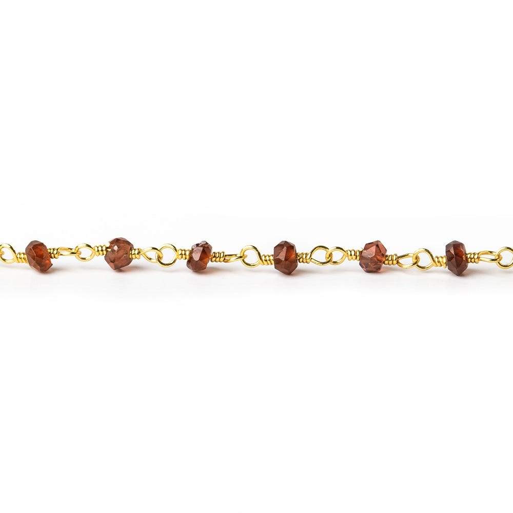 3mm Garnet faceted rondelle Gold plated Wire Wrapped Chain