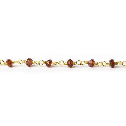 3mm Garnet faceted rondelle Gold plated Wire Wrapped Chain
