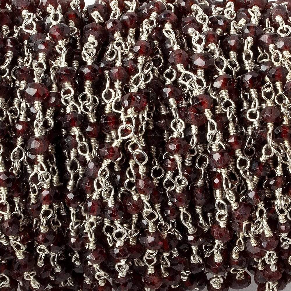 3mm Garnet faceted rondelle Silver plated Wire Wrapped Chain