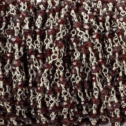 3mm Garnet faceted rondelle Silver plated Wire Wrapped Chain