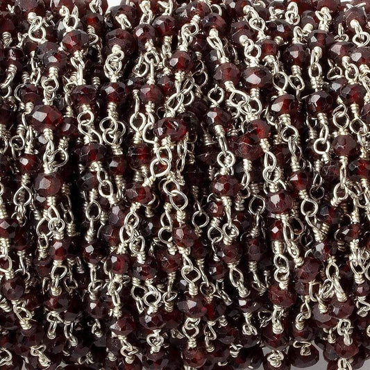 3mm Garnet faceted rondelle Silver plated Wire Wrapped Chain