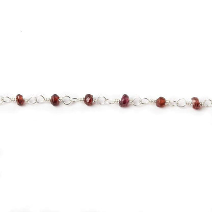 3mm Garnet faceted rondelle Silver plated Wire Wrapped Chain