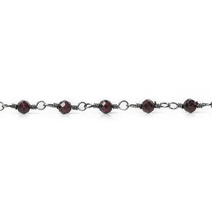 3mm Garnet micro-faceted rondelle Black Gold Chain by the foot 35 pieces